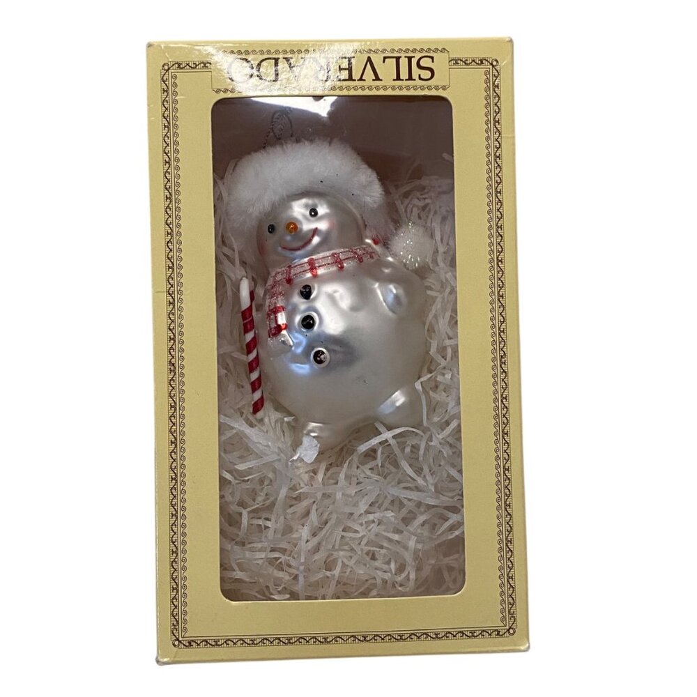 Silverado Handcrafted Blown Glass Snowman‎ Christmas Ornament Red Hat Poland